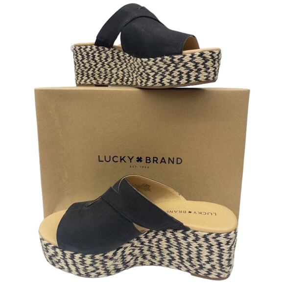 Lucky Brand Genzy Platform Espadrille Wedge Sandals Women's 8.5 Black - Picture 1 of 6